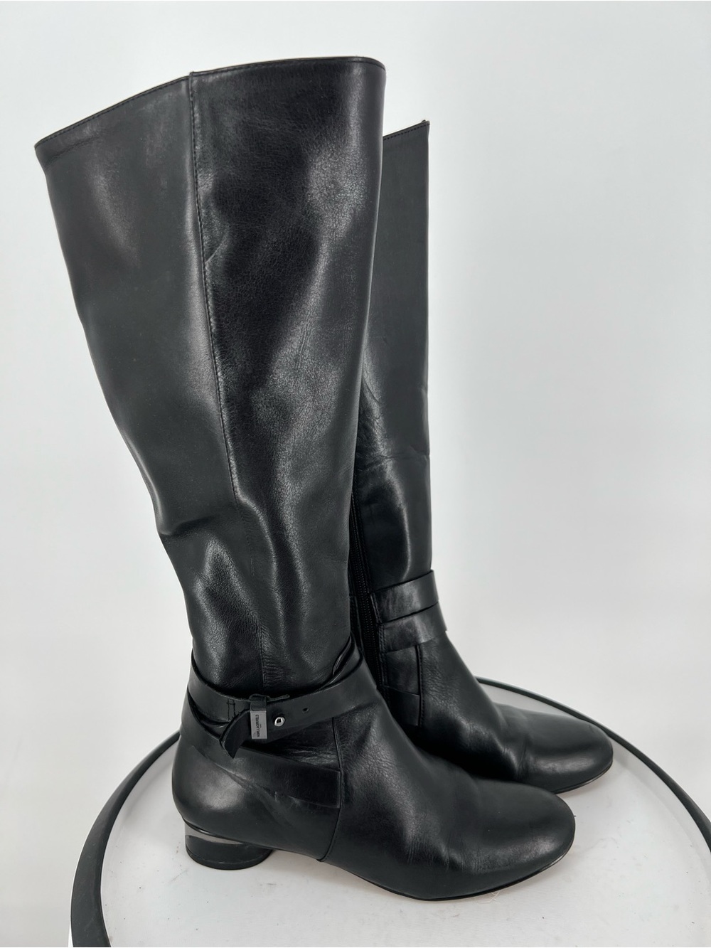 Karl Largerfeld Paris Fran Classic Black Leather Knee-High Riding Boots